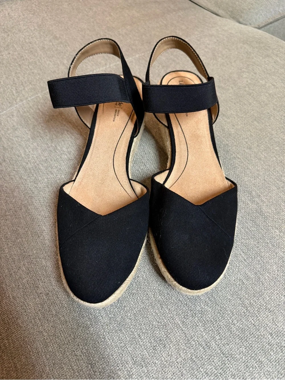 Life Stride Black Espadrille Wedge Sandals with Ankle Strap